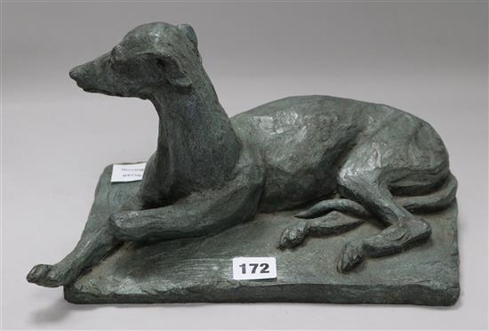 A bronze resin model of a whippet width 31cm height 19cm